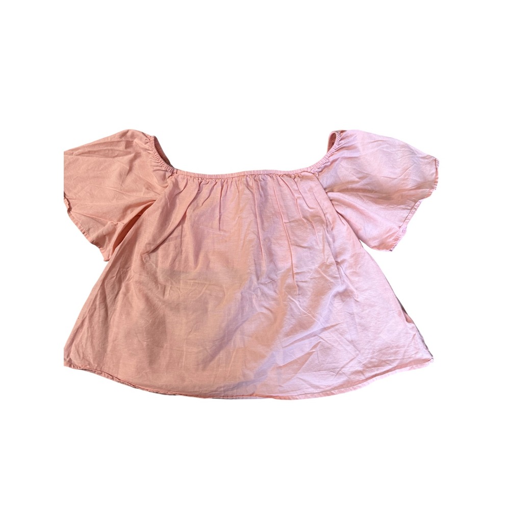 Express Pink Smocked Off The Shoulder Crop Top Linen Blend Flutter Sleeve Small